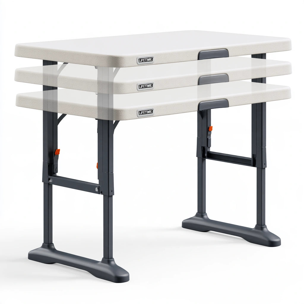 Table pliante réglable en hauteur aux lignes épurées, coloris gris