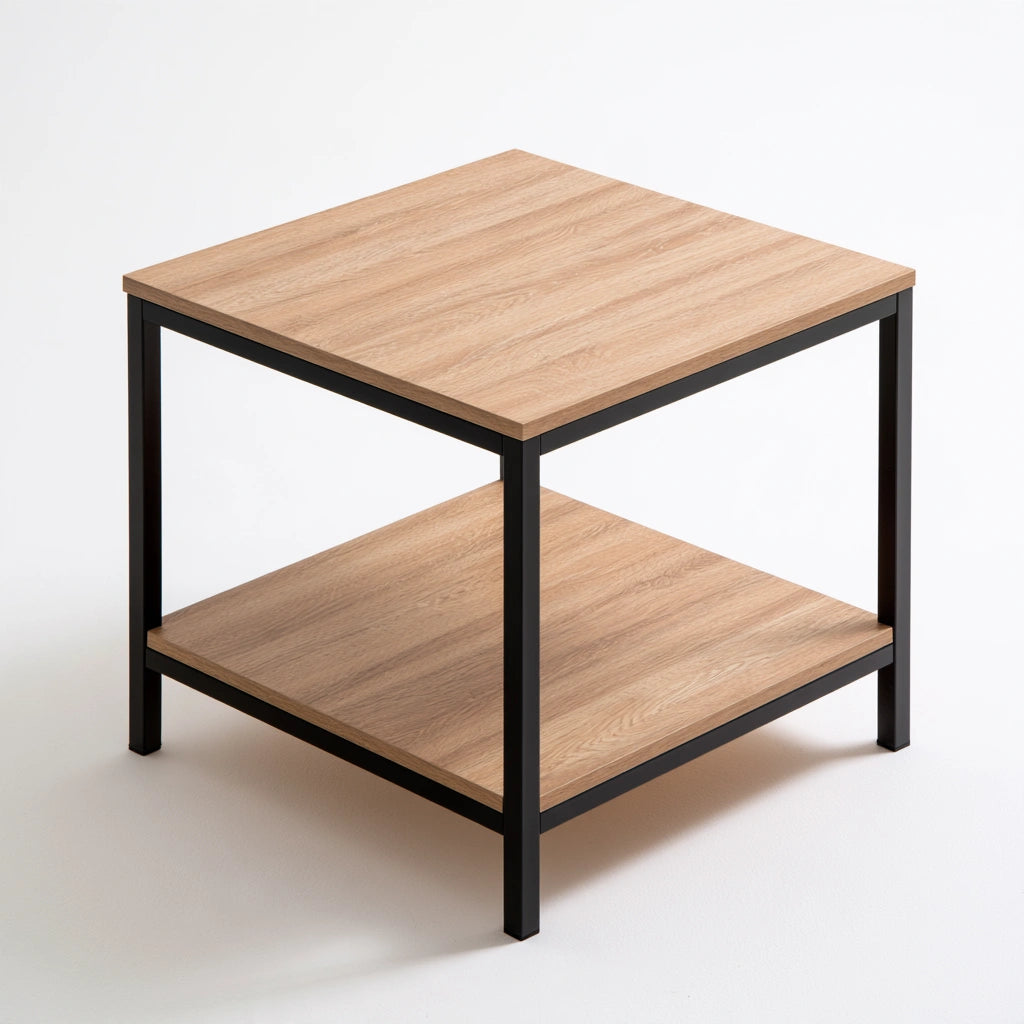 Table d'appoint carrée en bois finition chêne, coloris brun clair