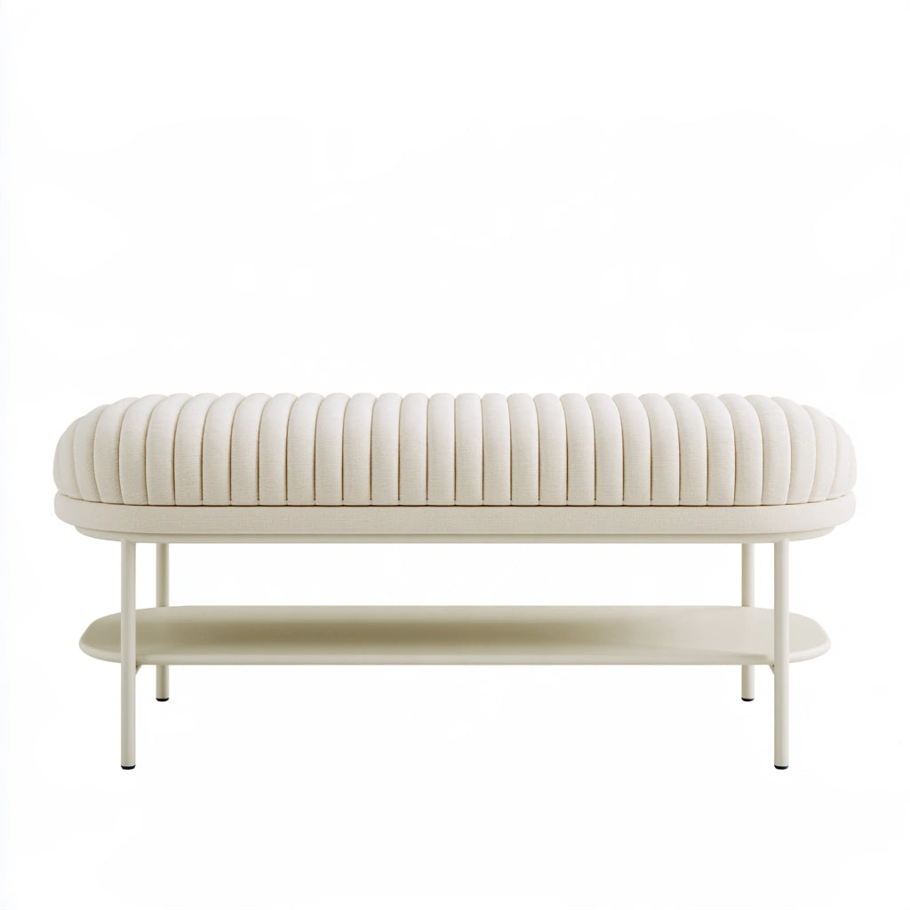 Banc décoratif aux lignes épurées, coloris blanc cassé