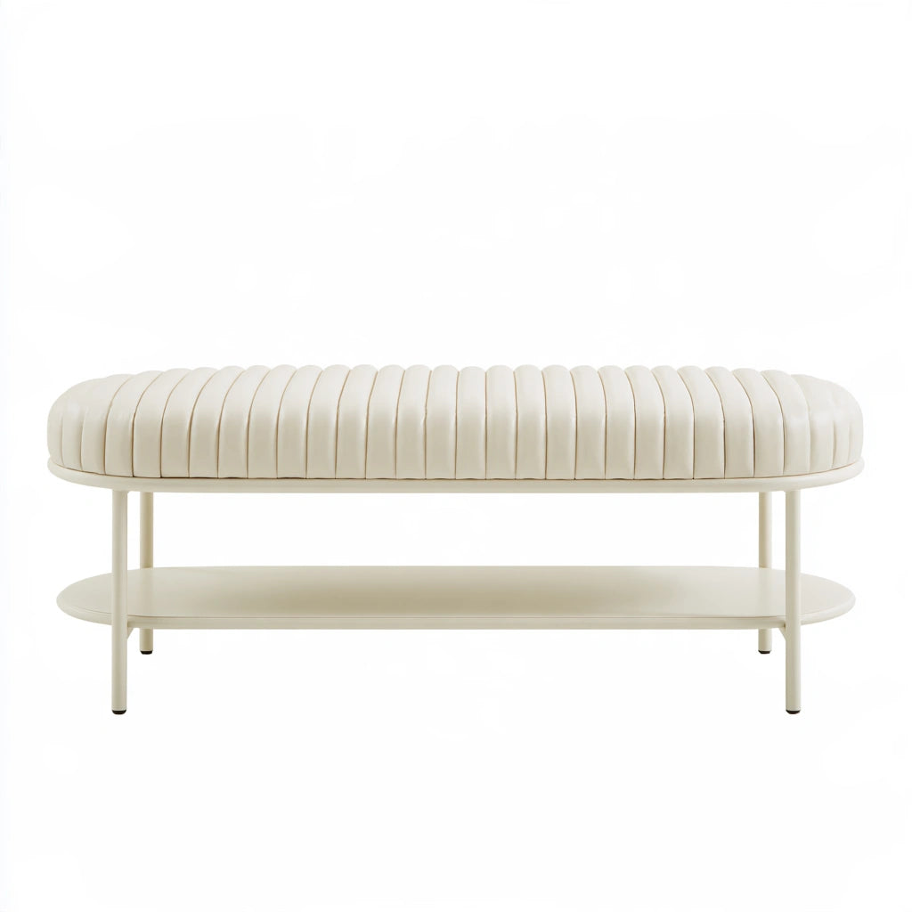 Banc décoratif aux lignes épurées, coloris blanc cassé