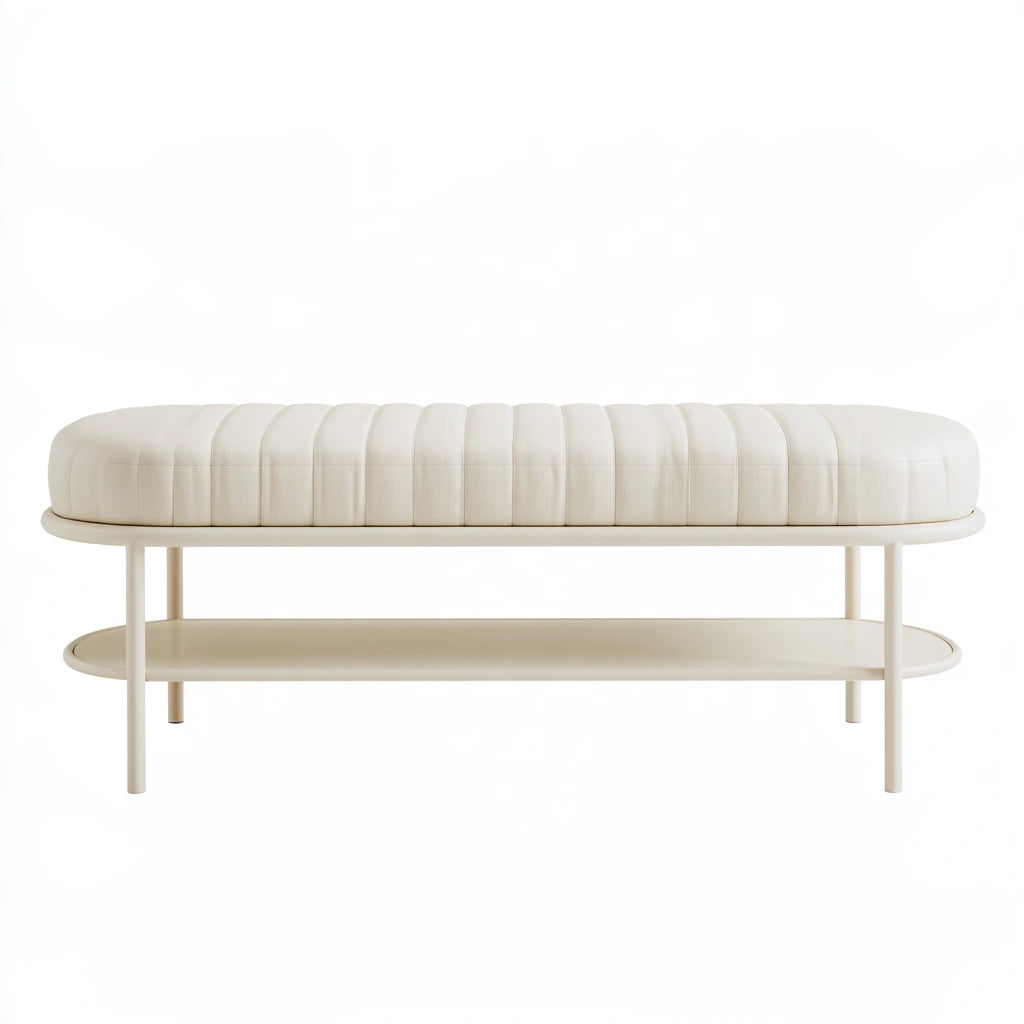 Banc décoratif aux lignes épurées, coloris blanc cassé